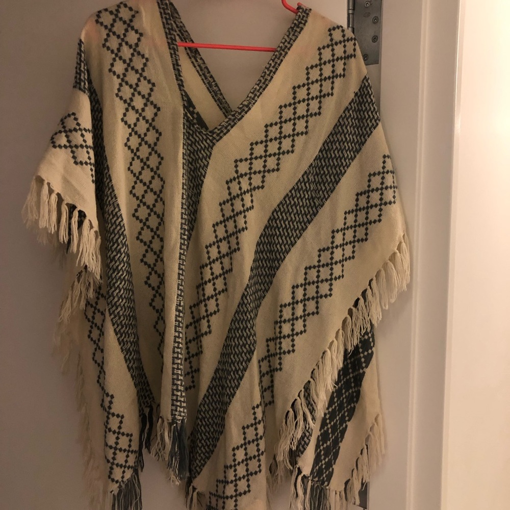 Free People Aztec Woven Fringe Poncho